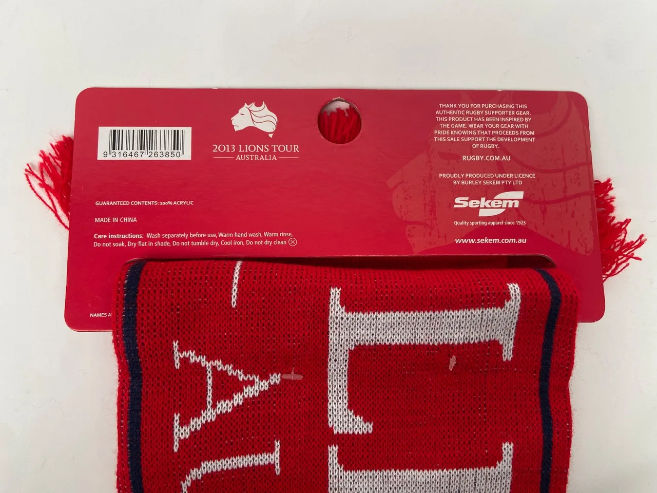 2 Lions Rugby 2013 Tour Scarf Wallabies Rugby Australia Red — photo 3