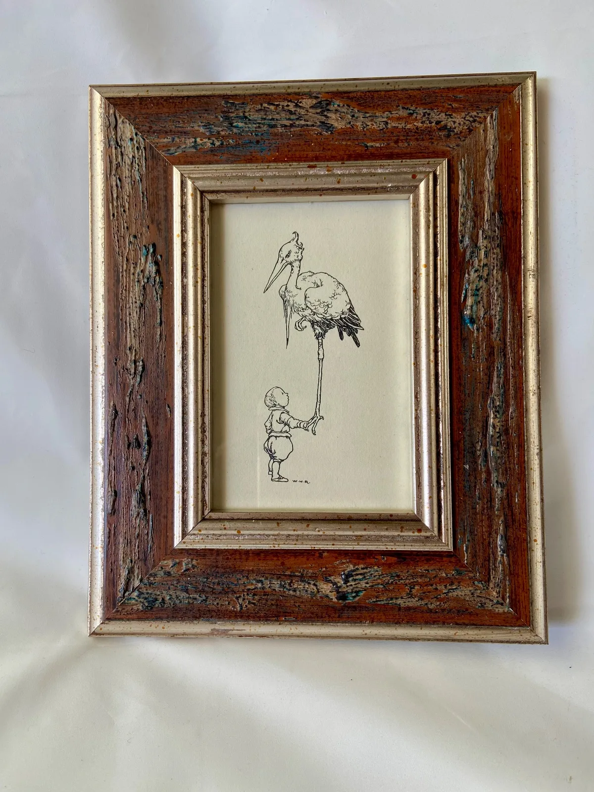 Stork and Baby from Hans Andersen Fairy Tales Vintage Bookleaf 1981 in New Frame — photo 3