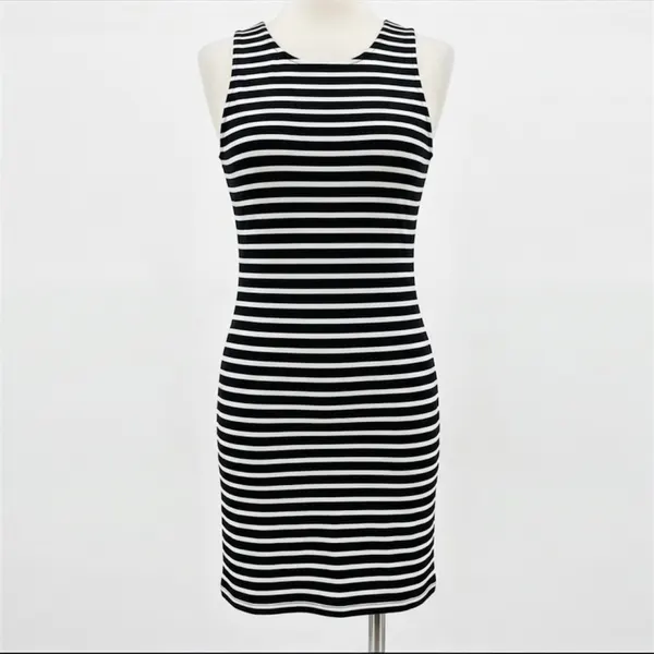 Simona Black & White Striped Sleeveless Bodycon Mini Dress Size S   Aus 10