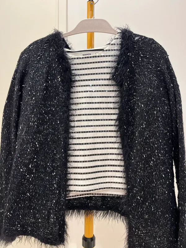 Black Cardigan and black & white stripe Tshirt