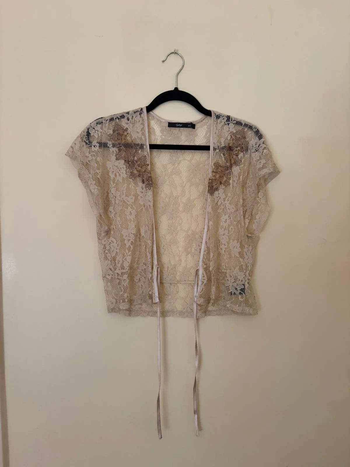 Vintage Sportsgirl Women's Cream Sheer Lace Top XS — photo 2