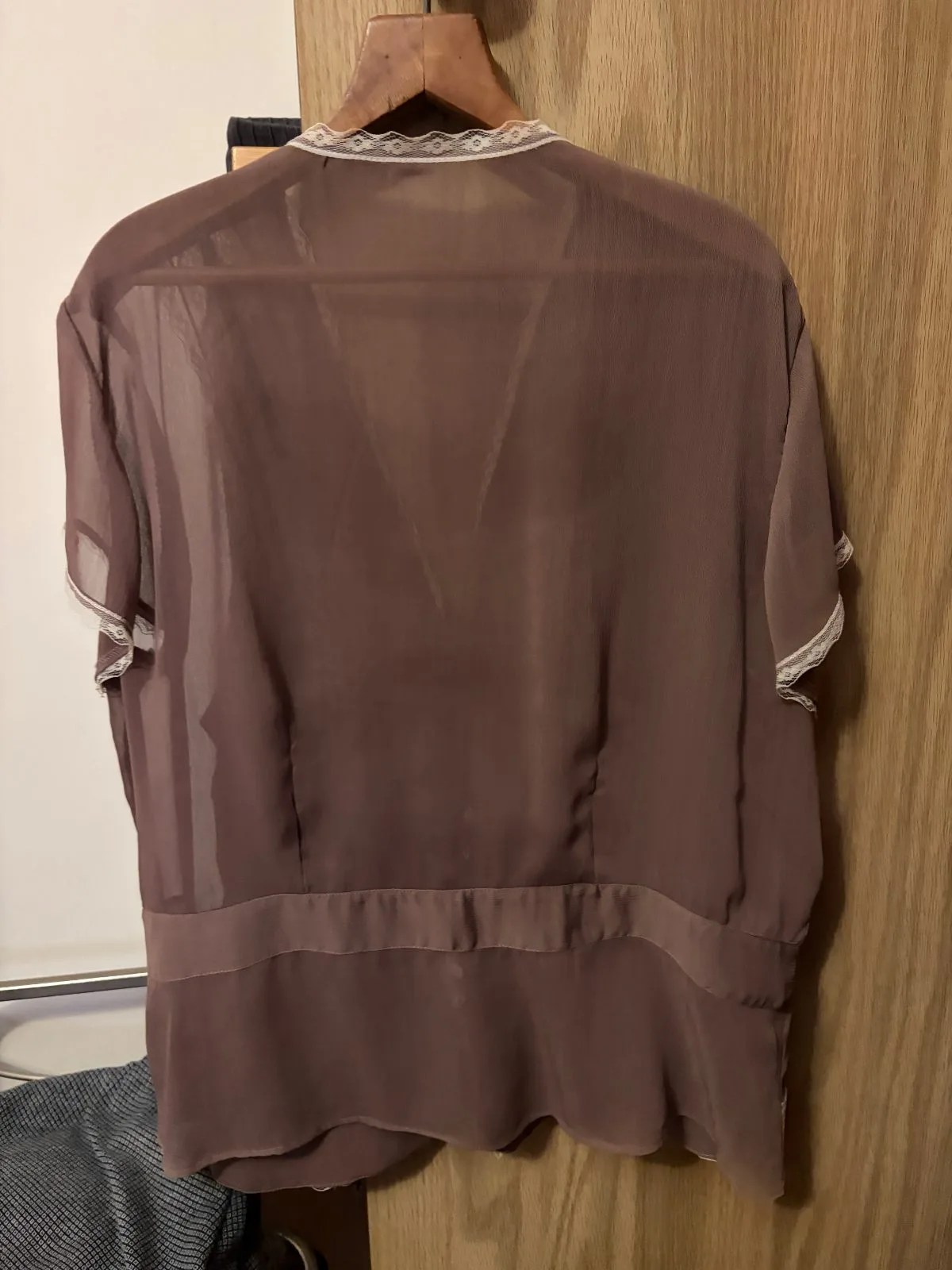 Vintage Hand Made Blouse. Light brown sheer fabric and cream lace. — photo 3