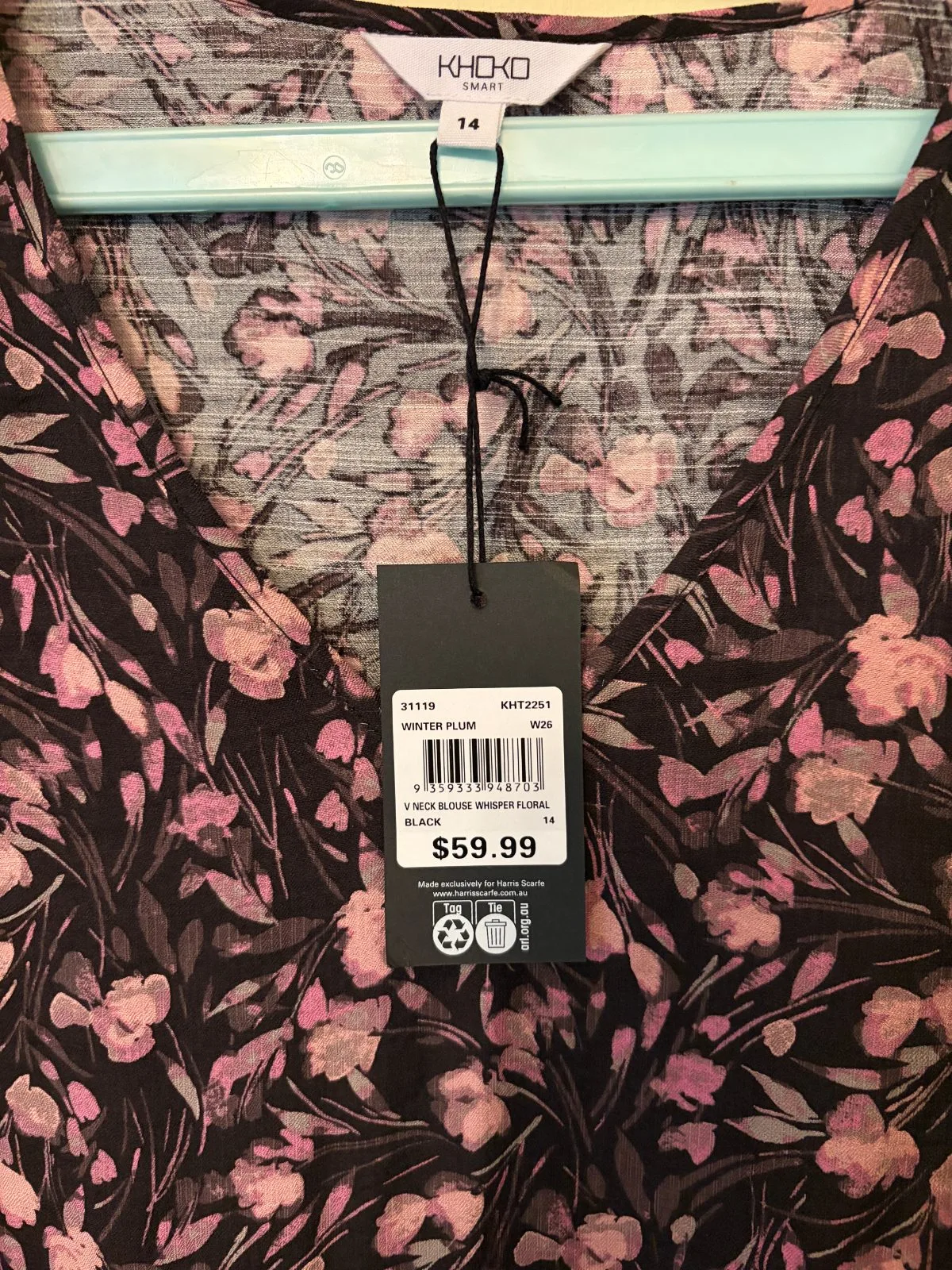 Khoko V Neck Blouse Whisper Floral Pink on Black — photo 4