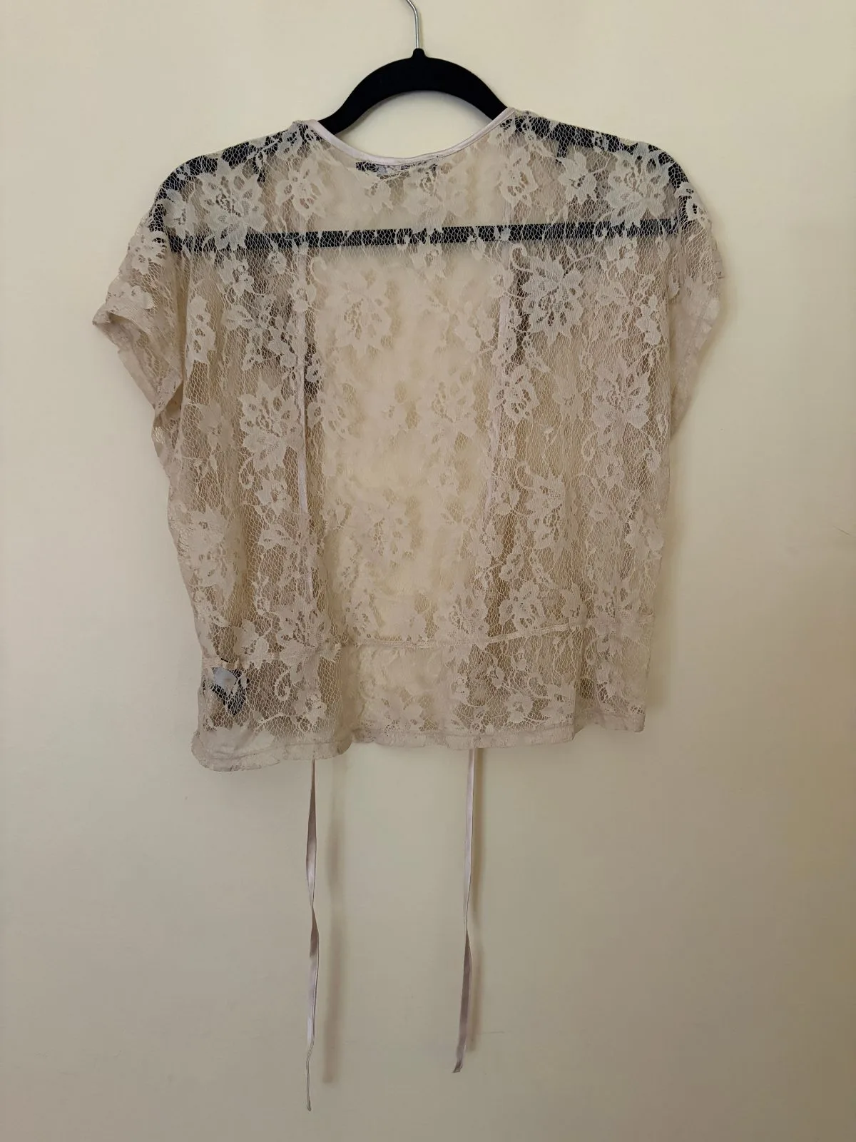 Vintage Sportsgirl Women's Cream Sheer Lace Top XS — photo 3