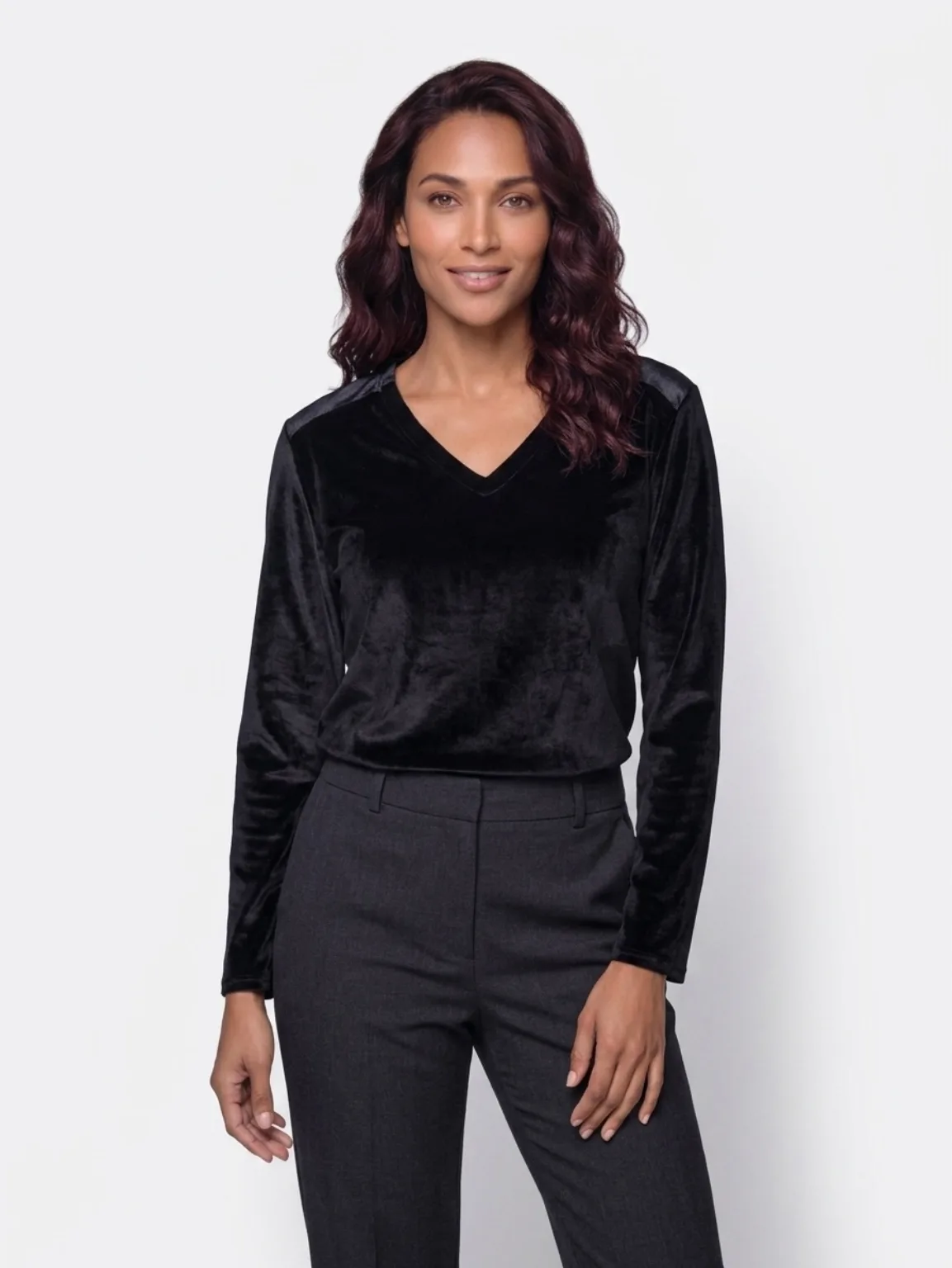 Vintage   Black Velveteen V‑Neck Top – Excellent Condition — photo 2