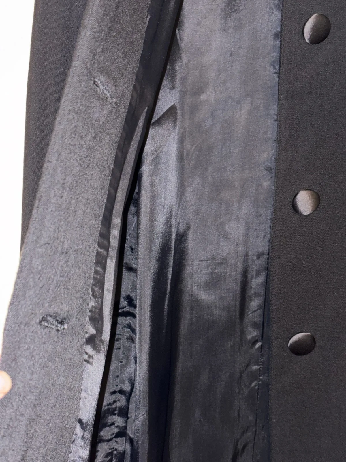 Women's Black Hand Tailored Woolen Coat with Satin Cuffs and Buttons — photo 4