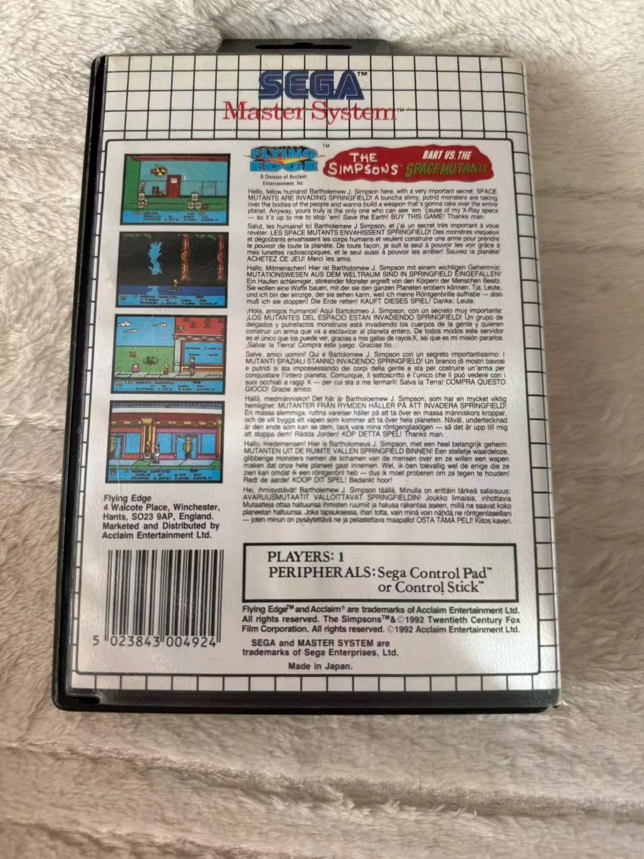 The Simpsons Bart Vs. The Space Mutants Sega Master system - Missing manual - Pa — photo 2