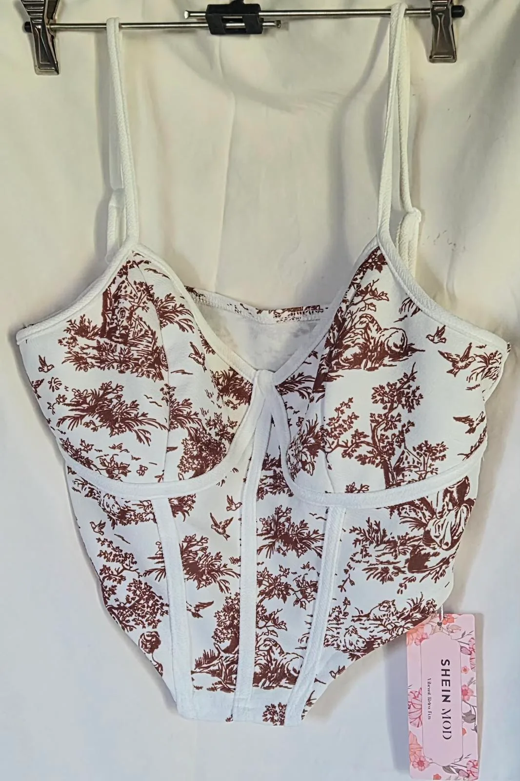 SHEIN MOD Co Ord 2 Piece L 12 14 Brown Toile De Jouy Corset Maxi Skirt BNWT New – photo 3
