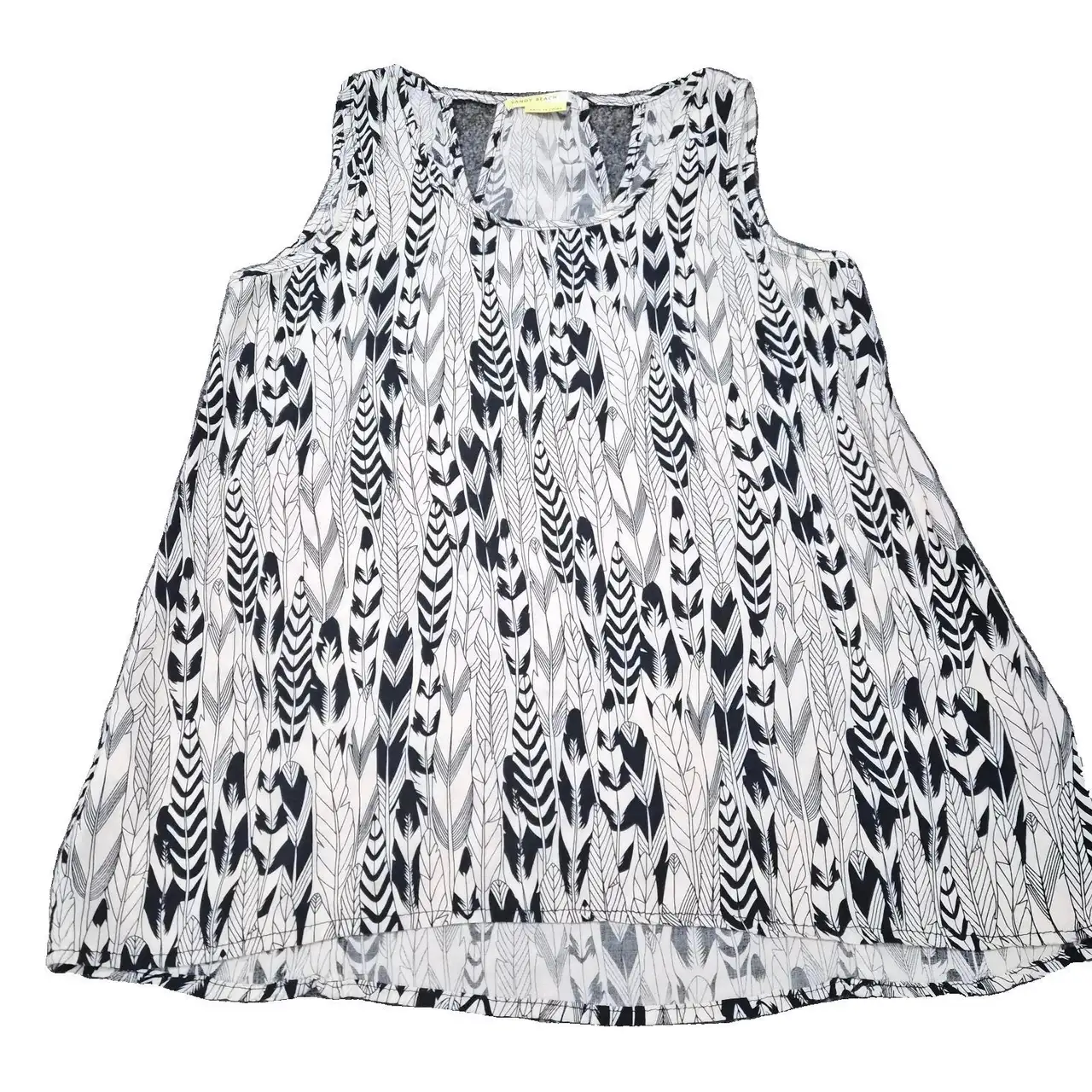 Sandy Beach XS Lightweight Feather Print Blouse Tank Top Cutout Back Boho Vibe – photo 8
