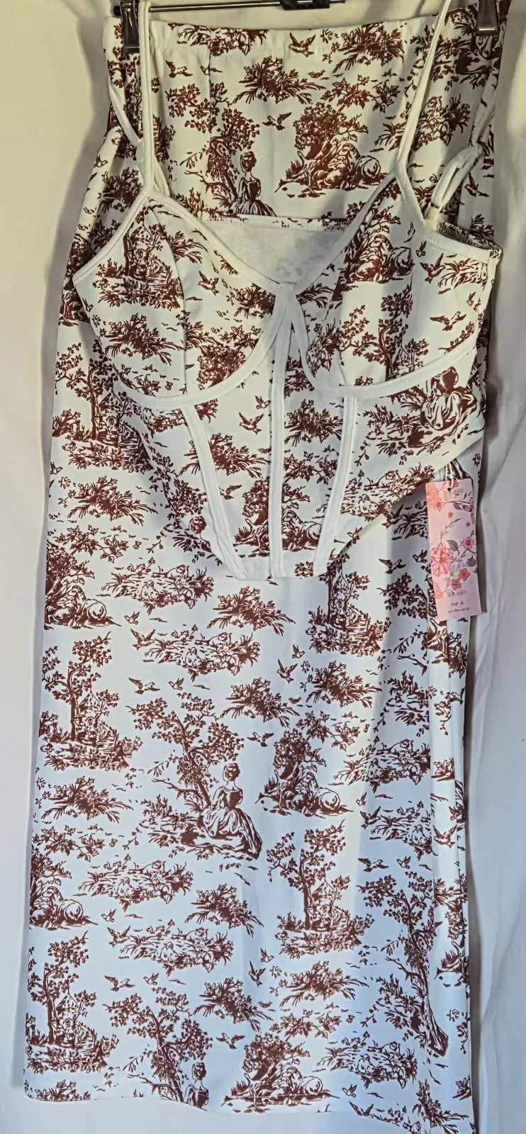 SHEIN MOD Co Ord 2 Piece L 12 14 Brown Toile De Jouy Corset Maxi Skirt BNWT New – photo 2