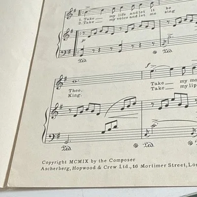 Consecration Take My Life Let It Be Sheet Music Piano Voice Solo 1909 antique – photo 2