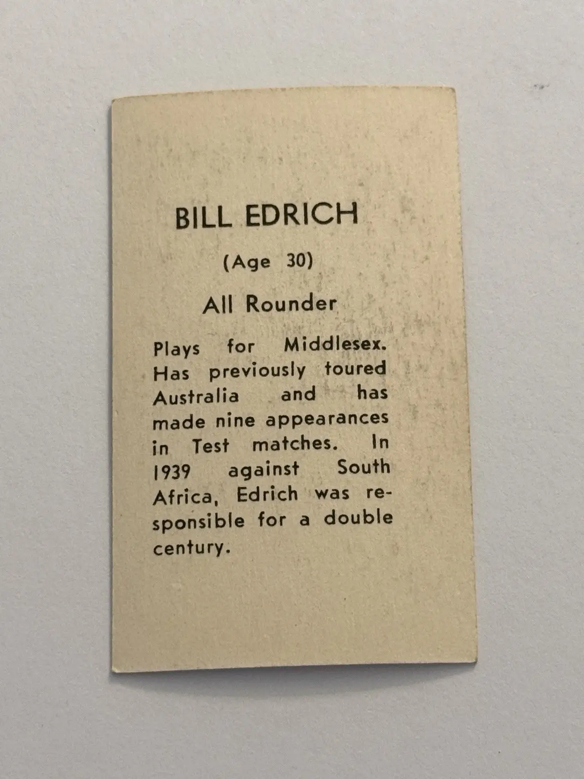 W. J. Edrich (Bill Edrich) Middlesex Cricket Sports Trading Card – photo 2