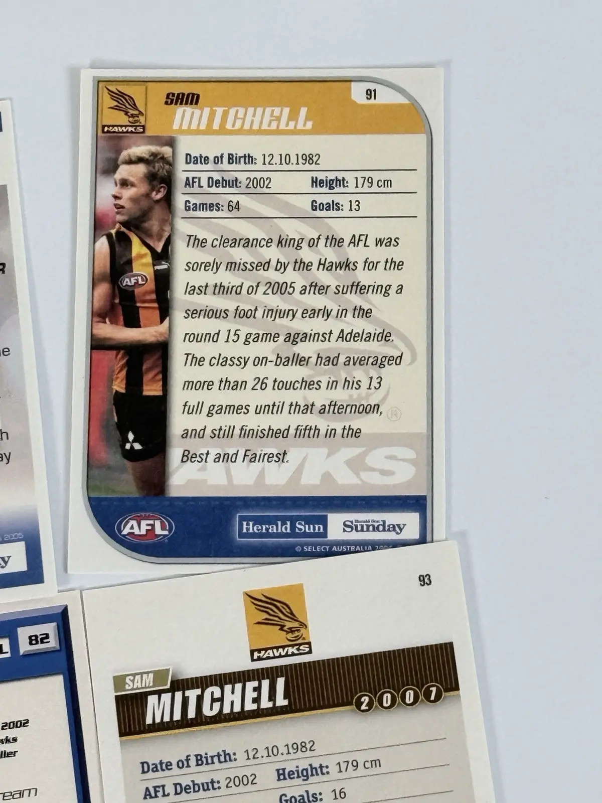 Select Sam Mitchell Hawthorn Hawks AFL 2009 Best & Fairest 6 Card Lot – photo 11