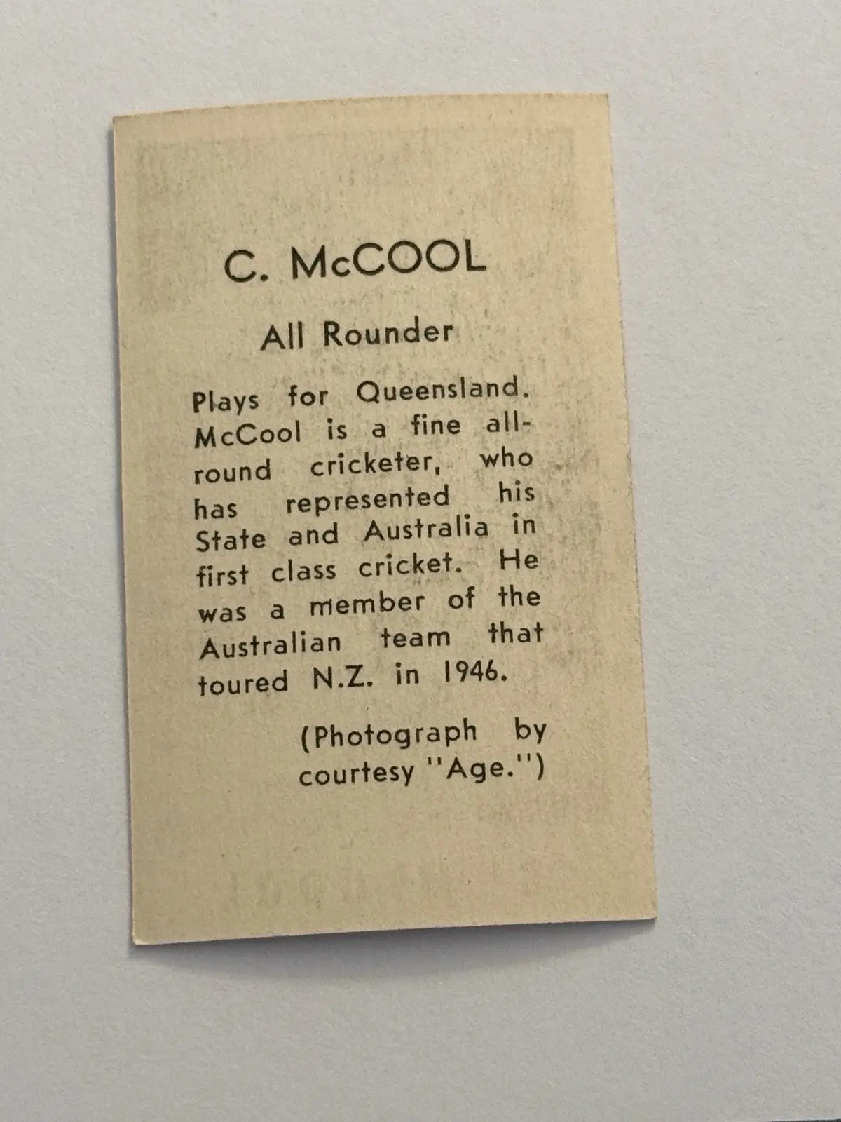 C. McCOOL Queensland Australia Cricket Sports Trading Card English Language – photo 3