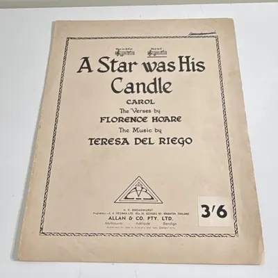 A Star Was His Candle Sheet Music 1934 Piano Voice Holiday Intermediate Allan