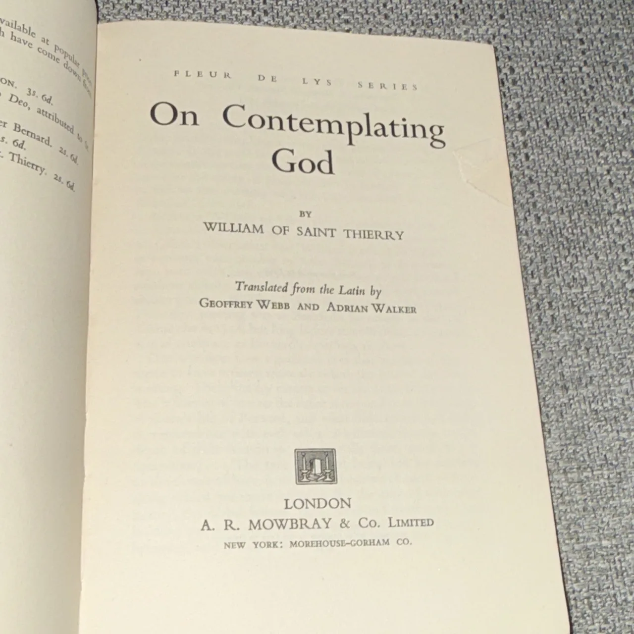 On Contemplating God by William of St. Thierry (Mowbrays Fleur de Lys) 1950s – photo 4