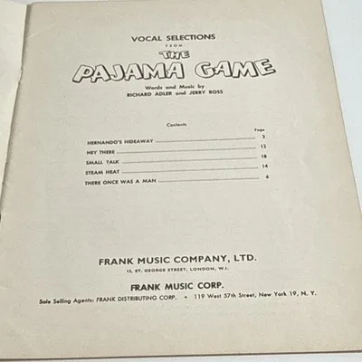 Frank Music Co Ltd The Pajama Game Vocal Selections Sheet Music Piano Voice 3002 – photo 3