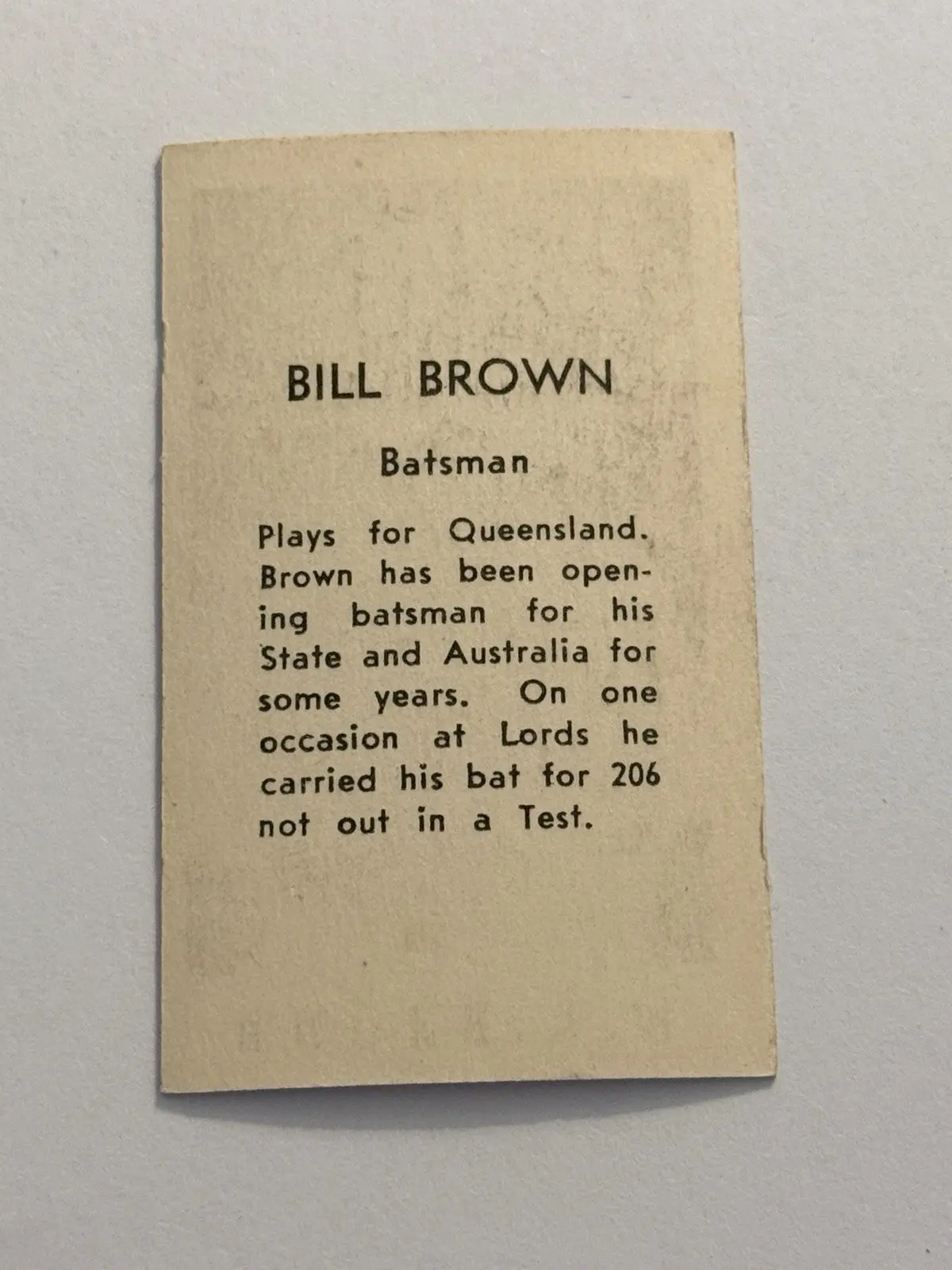Bill Brown Queensland Batsman Cricket Card Original Collectable Memorabilia – photo 2