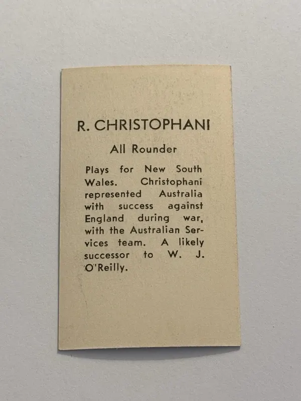 R. Christophani New South Wales Australia Cricket Sports Trading Card