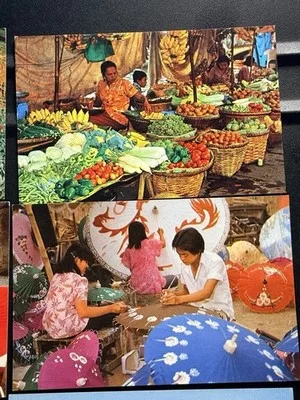 6 Vintage Thailand Postcards Unused Chiang Mai Golden Triangle Crafts Markets – photo 3