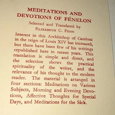 Meditations and Devotions of Fénelon Elizabeth C. Fenn Trans PB 1954 – photo 3