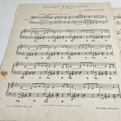 Harry J. Lincoln Silent Thoughts Tone Poem Piano Solo Sheet Music L.F. Collin – photo 3