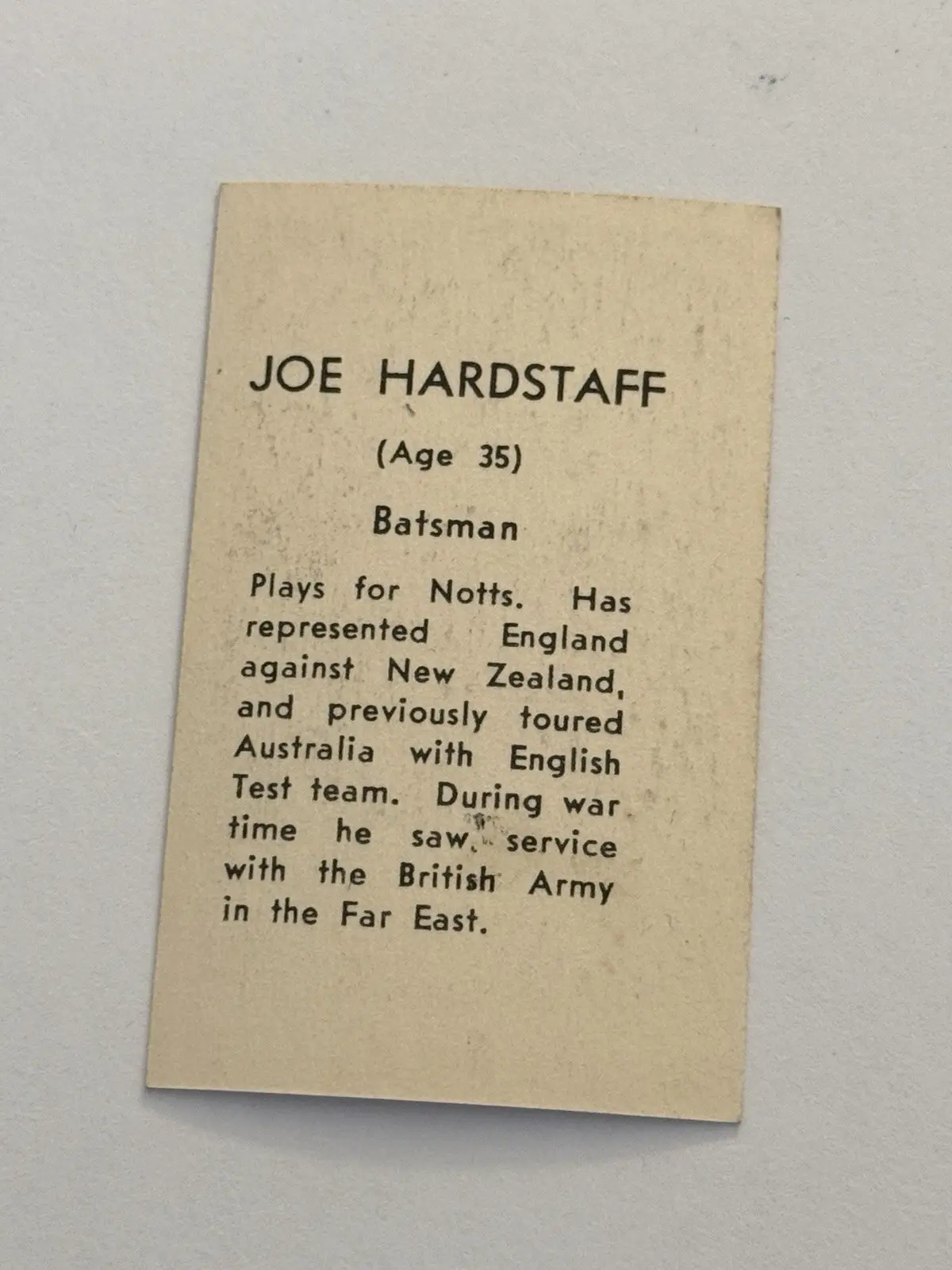 Joe Hardstaff England Cricket Sports Trading Card Single Card (Front & Back) – photo 4