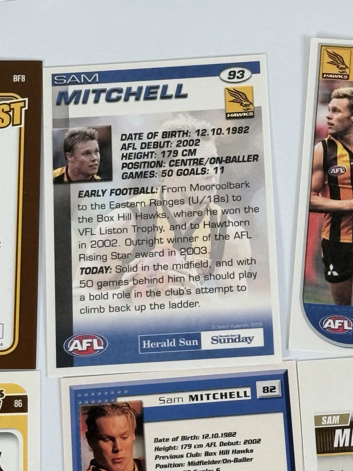 Select Sam Mitchell Hawthorn Hawks AFL 2009 Best & Fairest 6 Card Lot – photo 12