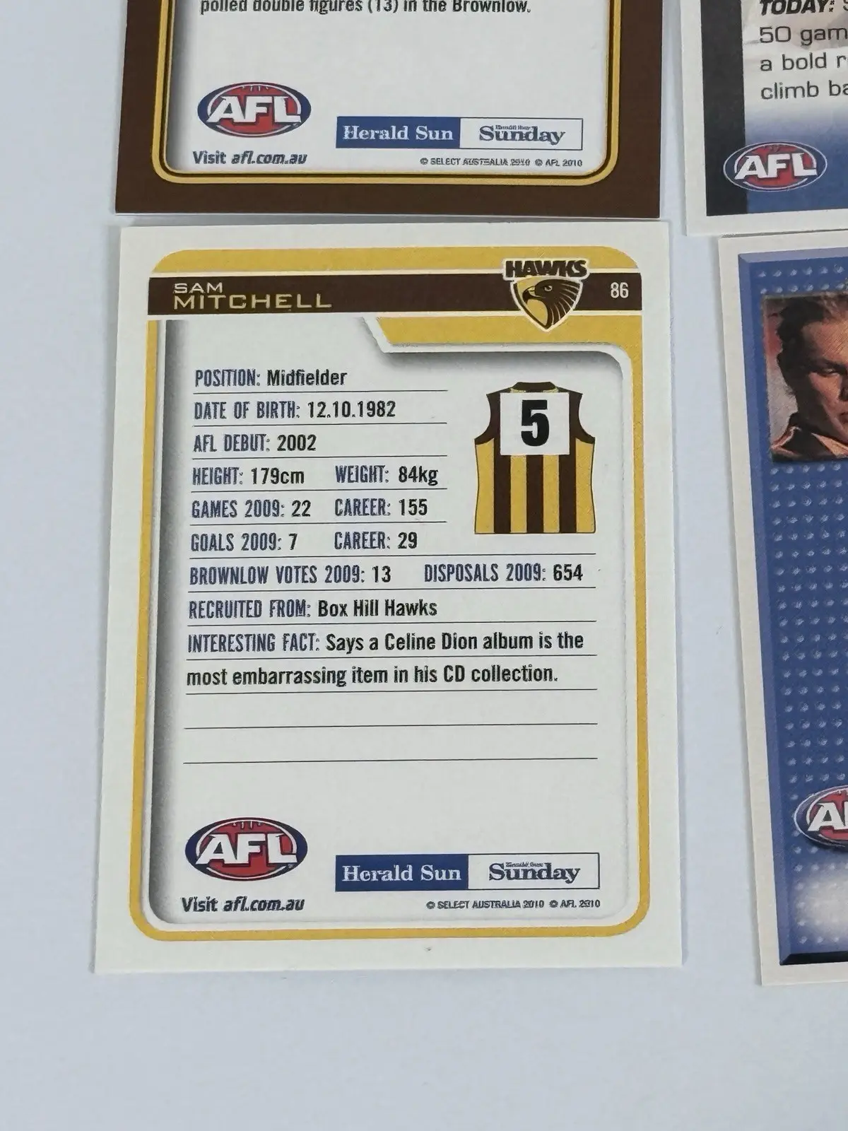 Select Sam Mitchell Hawthorn Hawks AFL 2009 Best & Fairest 6 Card Lot – photo 8