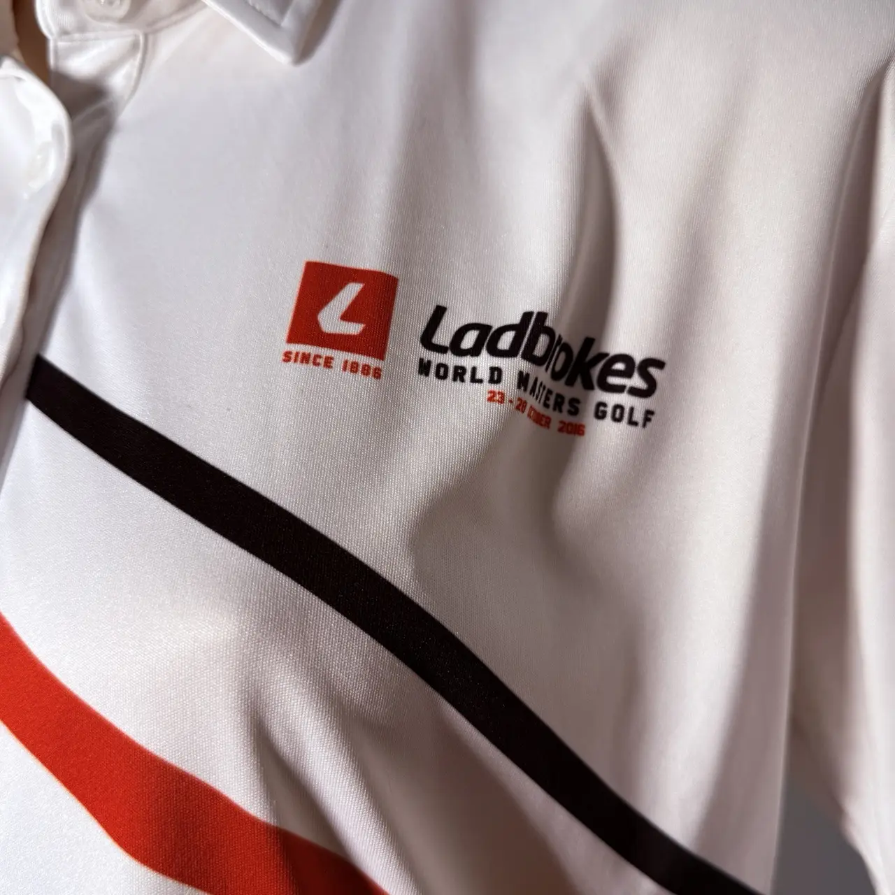 Ladbrokes World Masters Golf Womens Polo Shirt Size 14 White Red Striped Fenix – photo 2