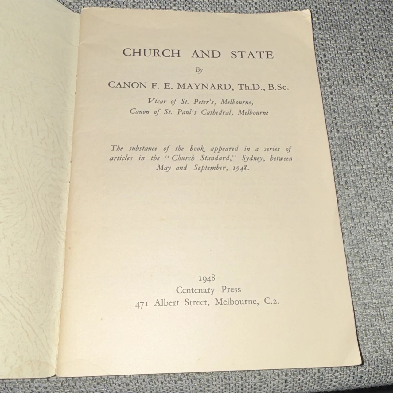 Church and State by Canon F. E. Maynard (1948, Paperback) Centenary Press – photo 3
