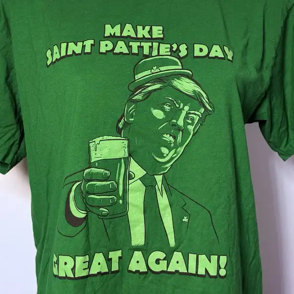 President Trump Funny T Shirt Large Make Saint Patties Day Great Again Green