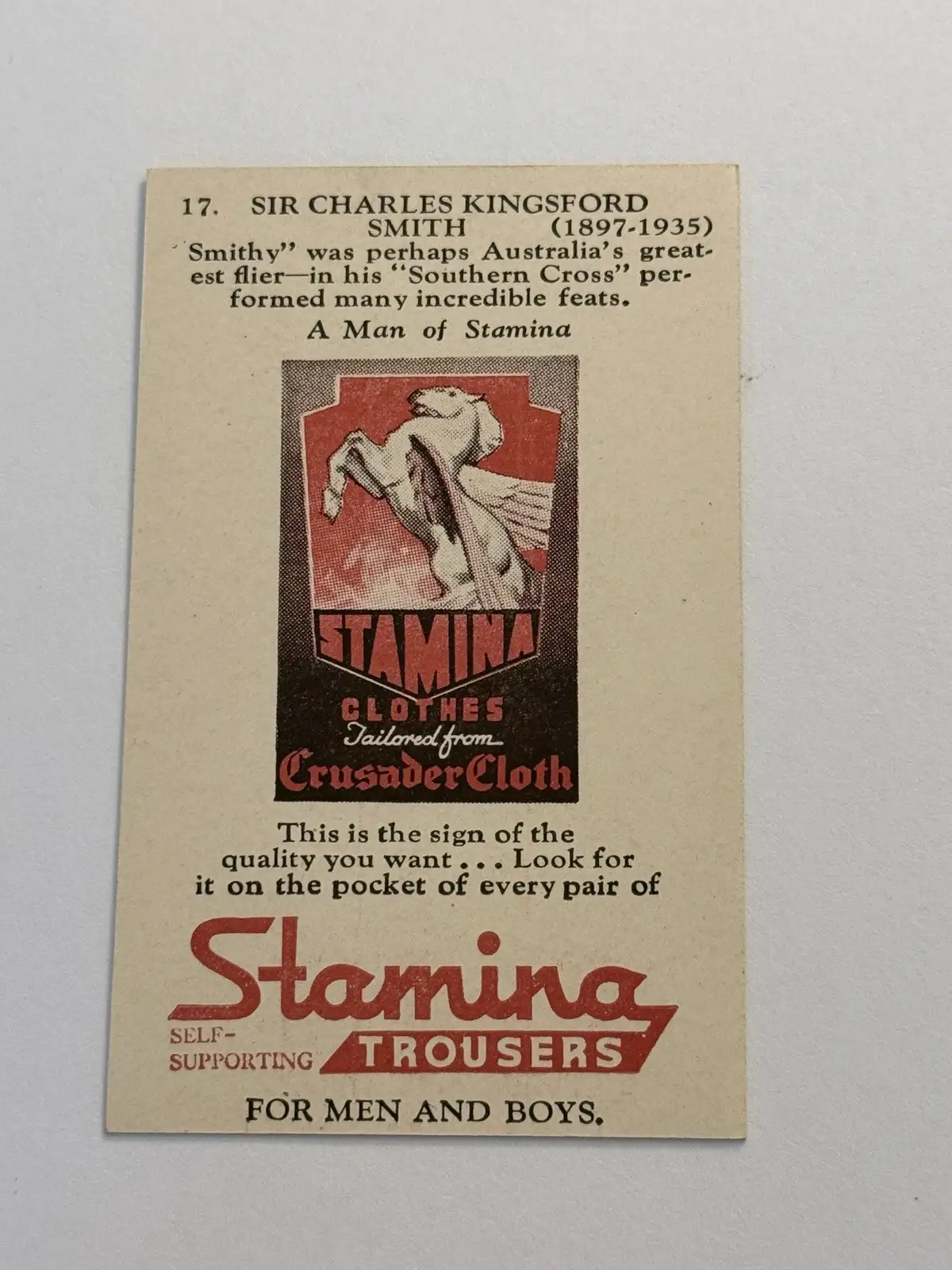 Stamina Self-Supporting Trousers Clothing Advertising Card Sir Charles Kingsford – photo 3