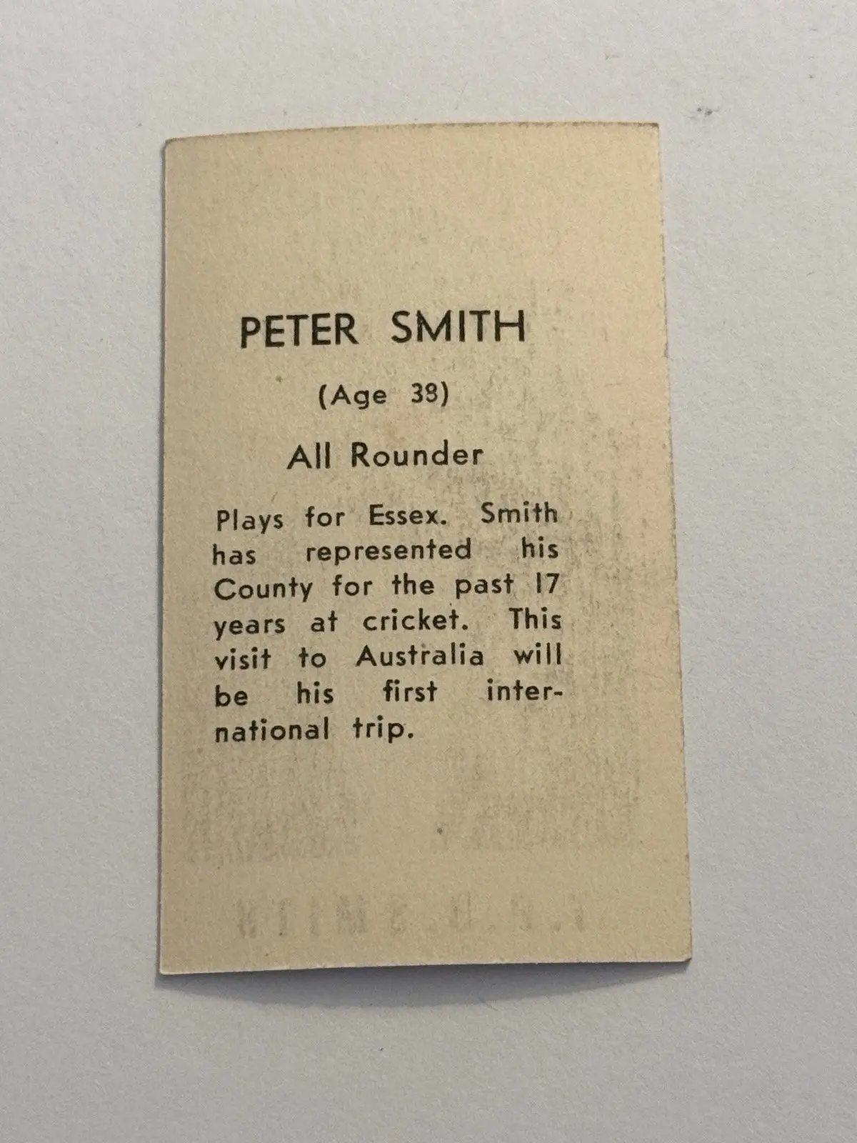 T.P.B. SMITH Peter Smith Essex Sports Trading Card – photo 2