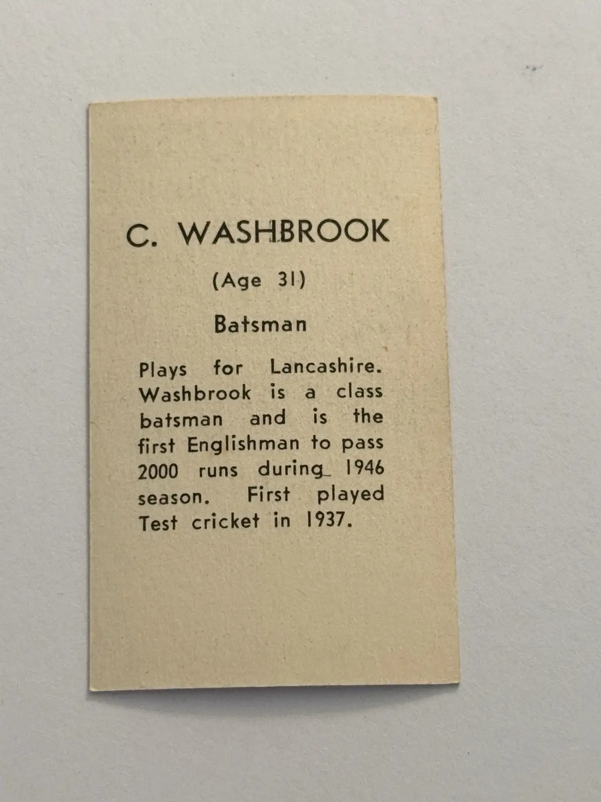 C. Washbrook Cricket Card Original Collectable Memorabilia Card – photo 2