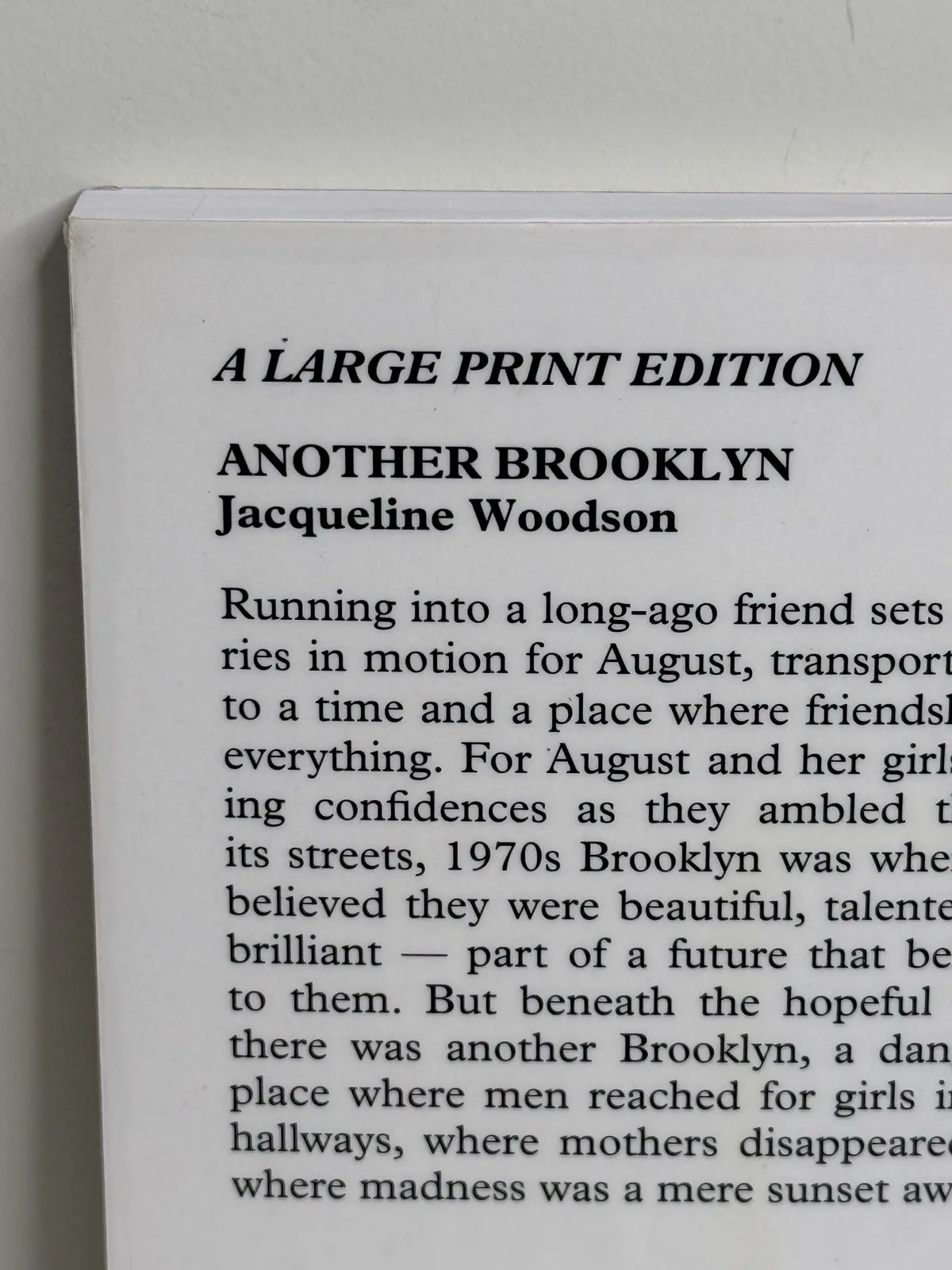 Jacqueline Woodson Another Brooklyn (Hardcover, Large Print/Large Type, 2017) – photo 3