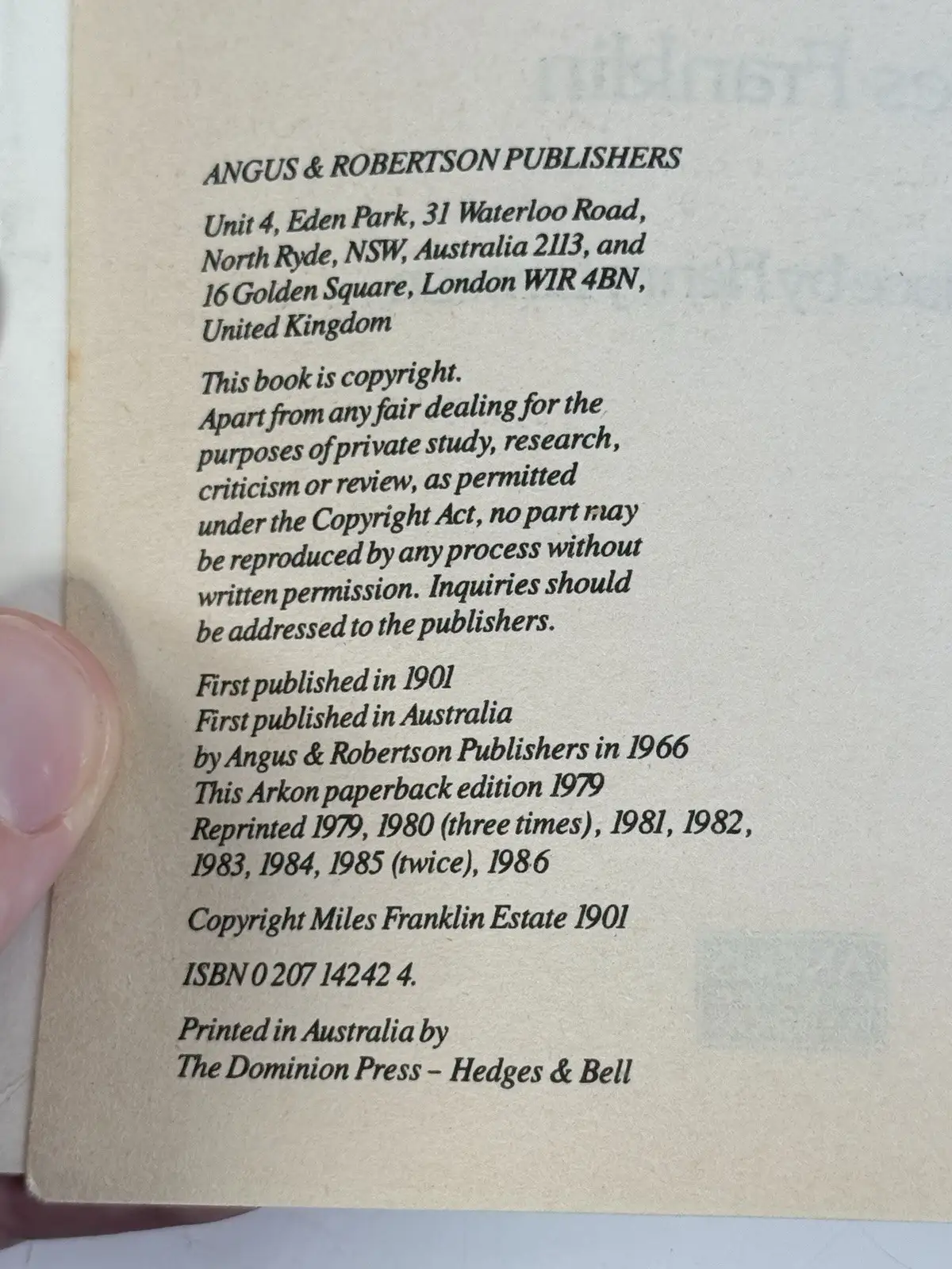 Miles Franklin My Brilliant Career Paperback Reprint Angus & Robertson 1979 – photo 5