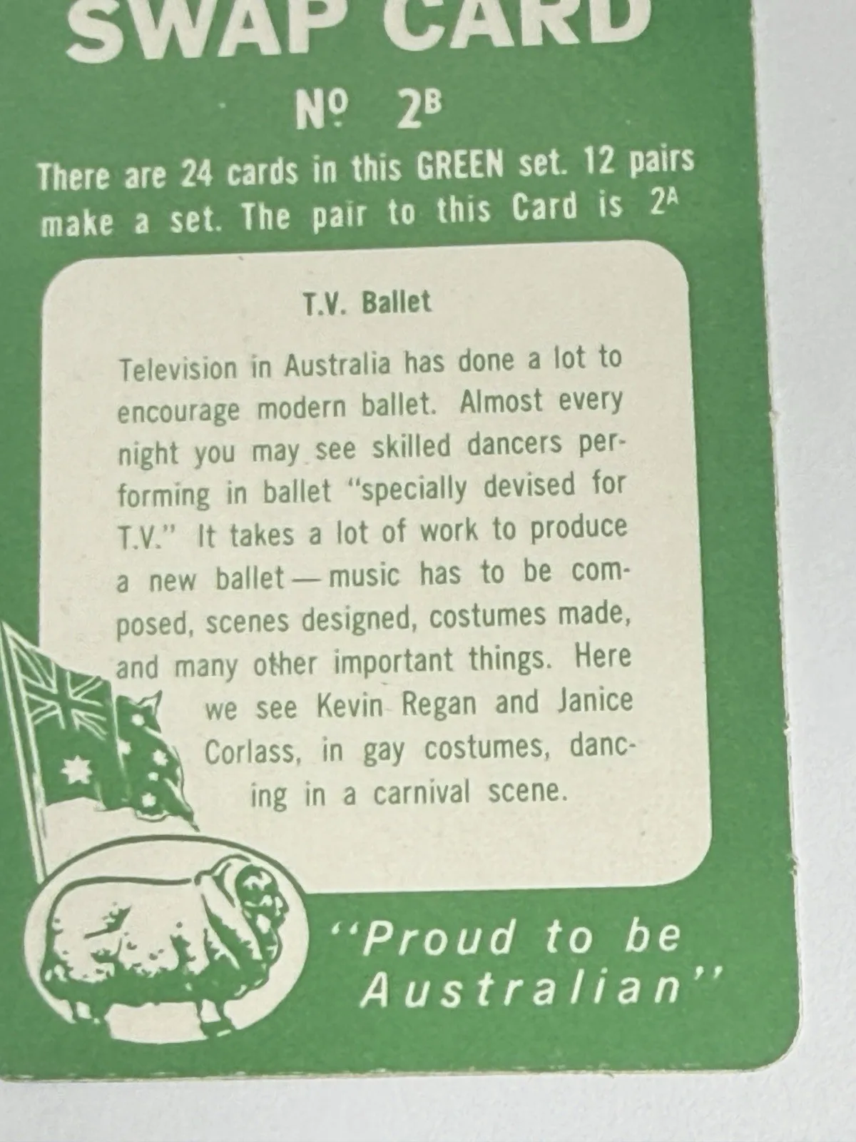 Golden Fleece Swap Card Non-Sport Trading Card No.2B T.V. Ballet Green Set 1956 – photo 4