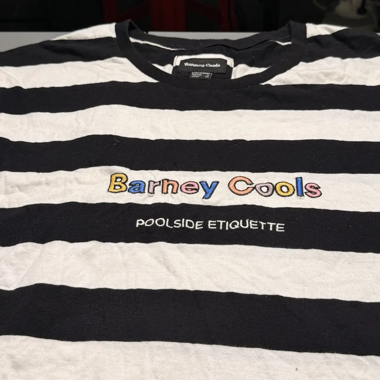 Barney Cools Poolside Etiquette Large Tank Top Black White Horizontal Stripe – photo 2