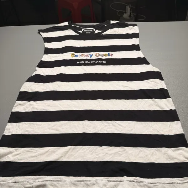 Barney Cools Poolside Etiquette Large Tank Top Black White Horizontal Stripe