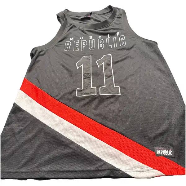 Muscle Republic Tank Top Small Black Red White Jersey Material