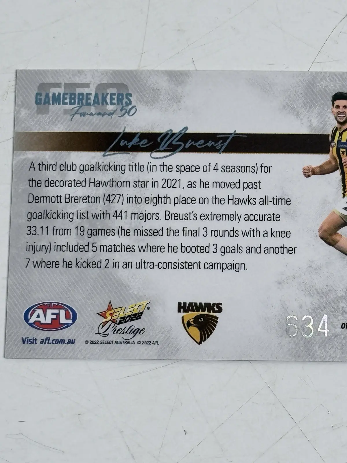 Select 2022 Prestige Gamebreakers Forward 50 Luke Breust GBP46 634/750 – photo 3