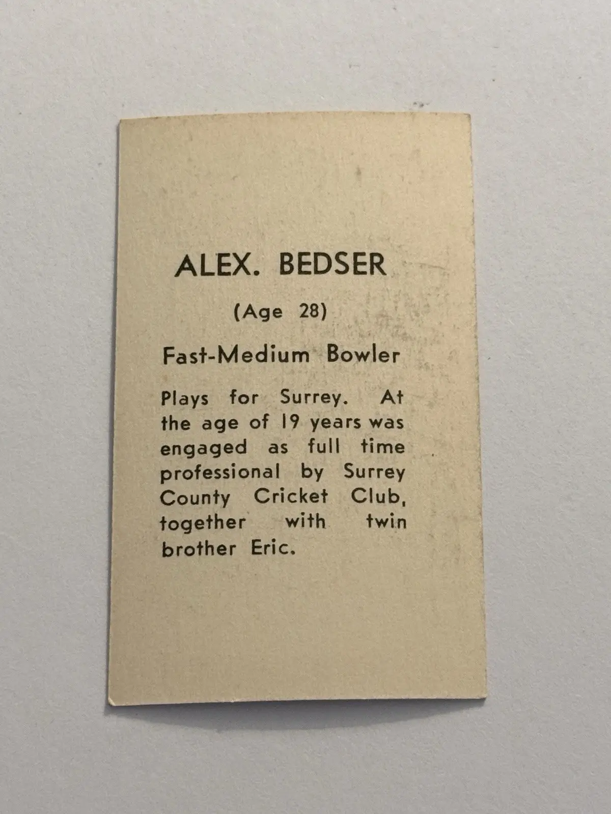 Alex Bedsser Surrey County Cricket Club Base Set Sports Trading Card – photo 2