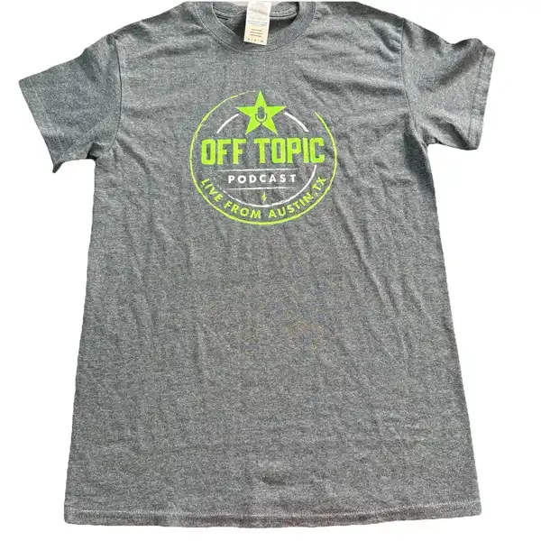 Off Topic Podcast Austin TX Graphic T Shirt Mens Size S Grey Rooster Teeth
