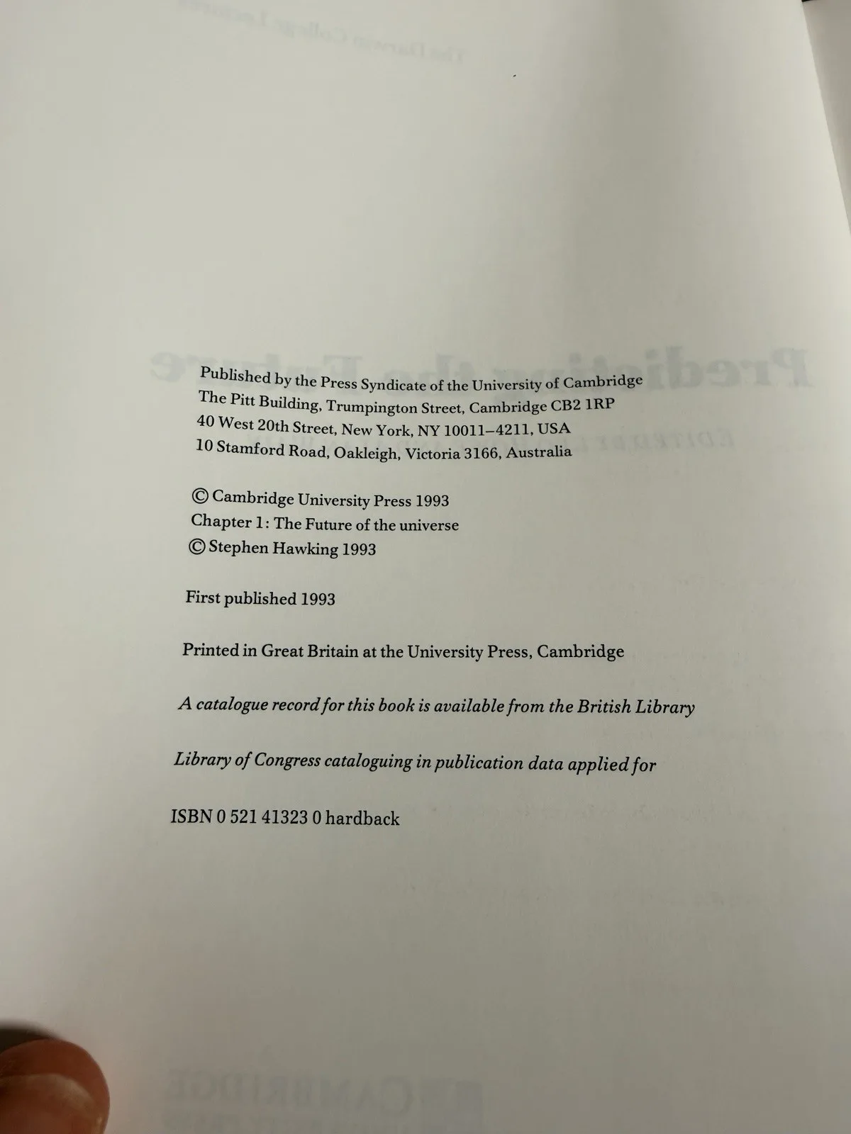 Predicting the Future Stephen Hawking 1993 First Edition Hardcover Cambridge – photo 5