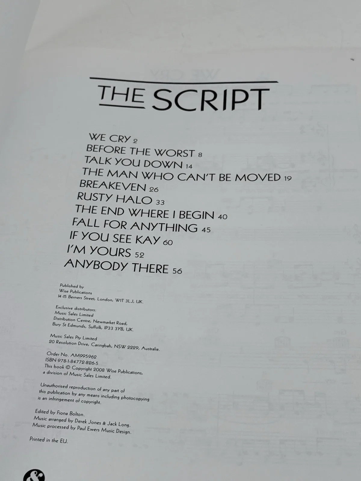 The Script Vocal/Piano 2008 Collection Songbook Basic Guitar Chords – photo 7