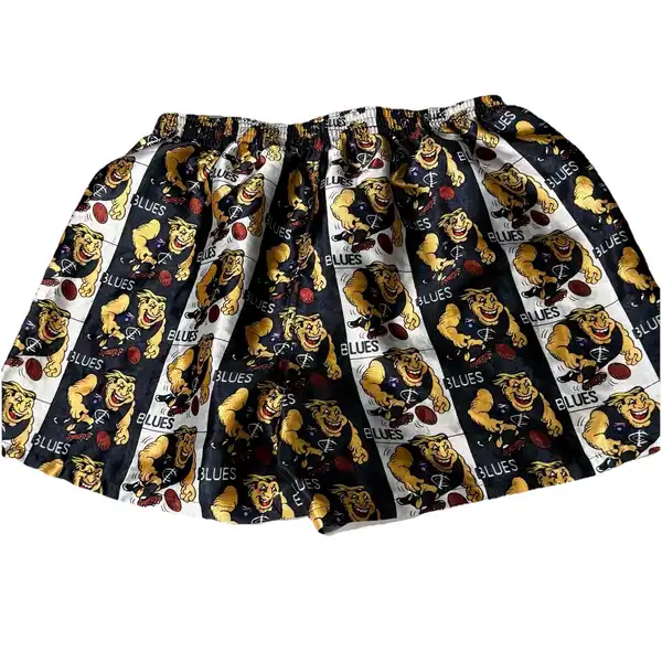 Vintage New Carlton Blues Satin AFL Boxer Shorts Small Stunning