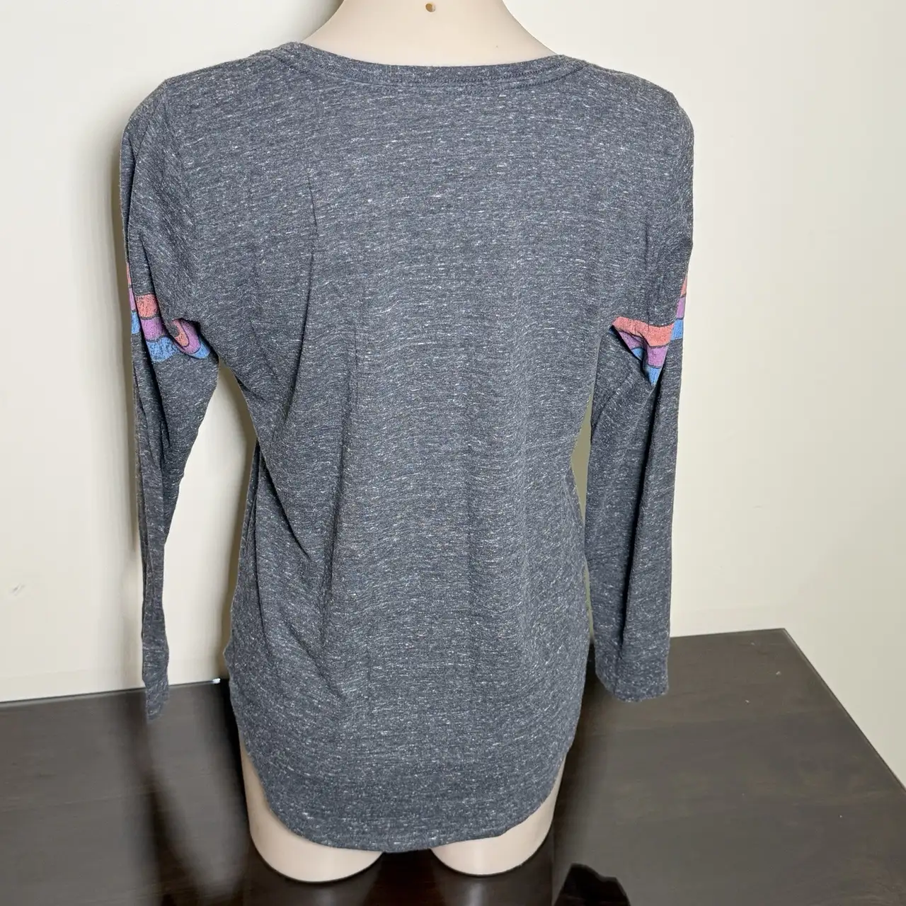 Wisconsin Long Sleeve Mottled Grey T-shirt Colourful Spell Out State Of Mine – photo 4