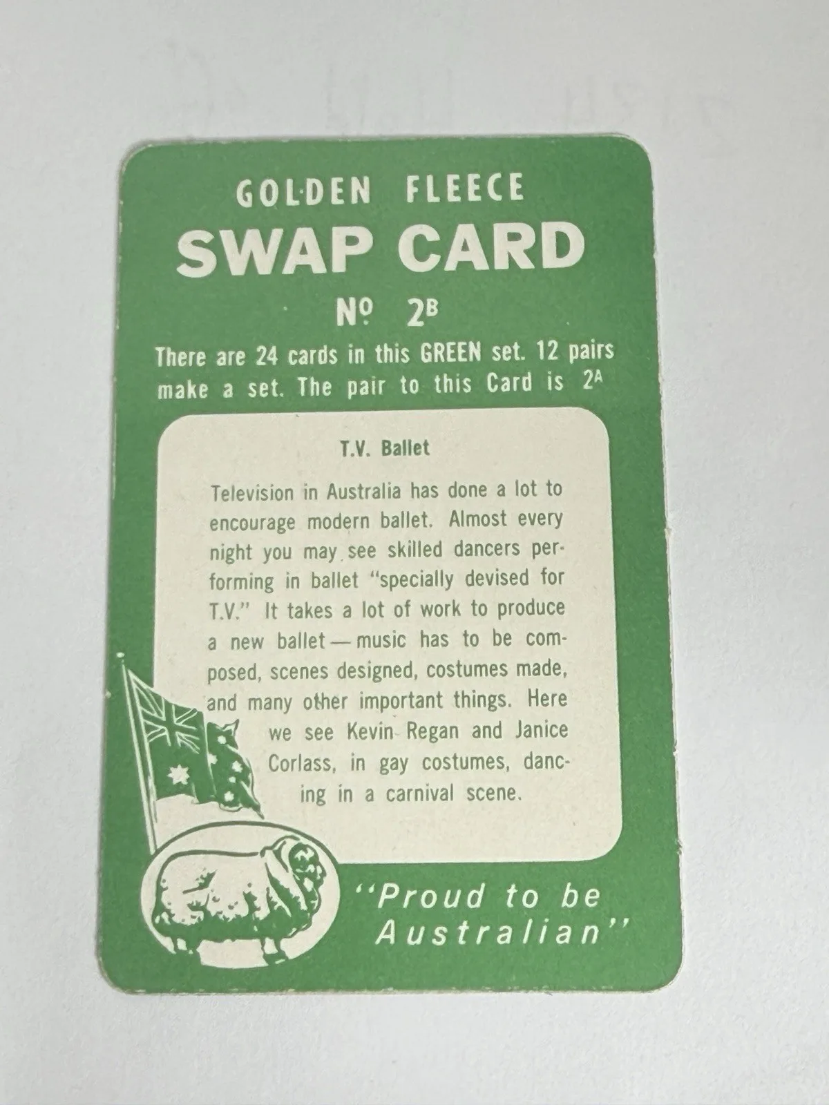 Golden Fleece Swap Card Non-Sport Trading Card No.2B T.V. Ballet Green Set 1956 – photo 3