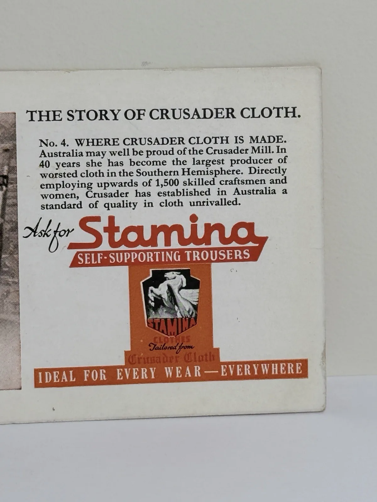 Stamina Self-Supporting Trousers Crusader Cloth Fashion Advertising Card #4 – photo 2
